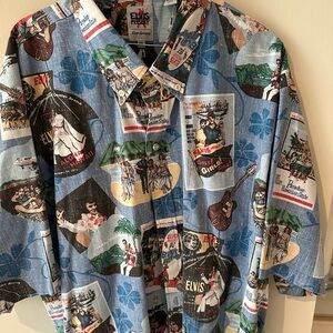 Reyn Spooner Blue Elvis Print Casual Button Down Shirt